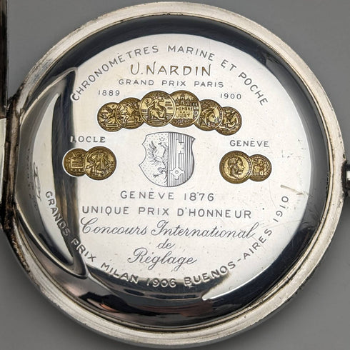 antique Ulysse Nardin pocket watch silver side hunter case works well